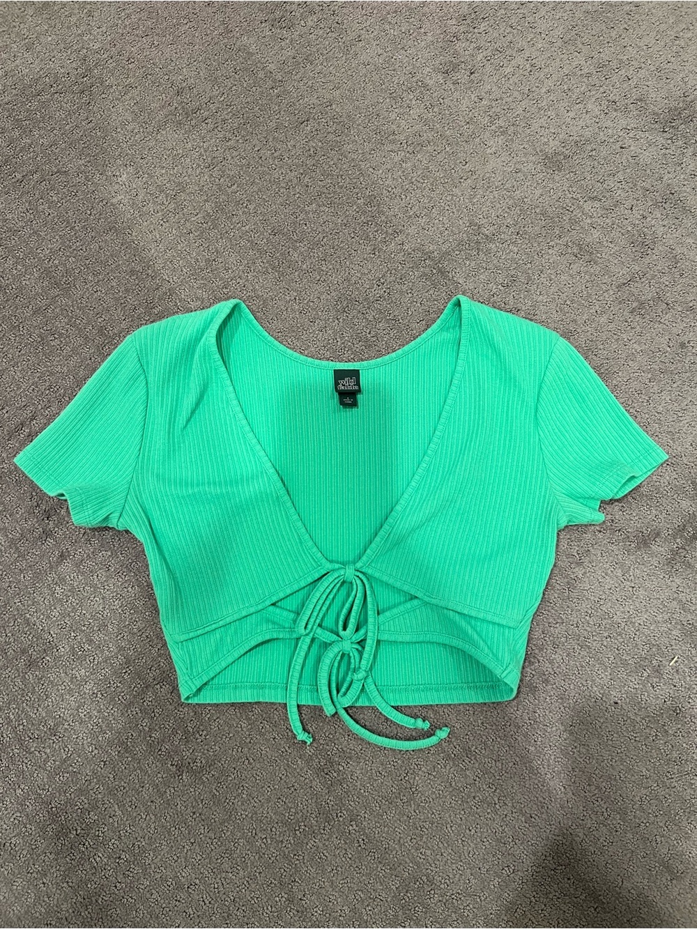 wild fable Mint Green Ribbed Tie-Front Crop Top